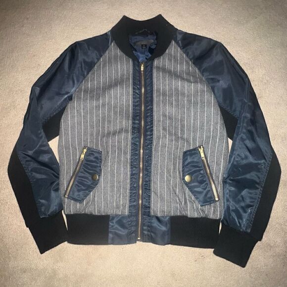 J Crew Pinstripe Bomber Jacket - Sz XS - Picture 8 of 15